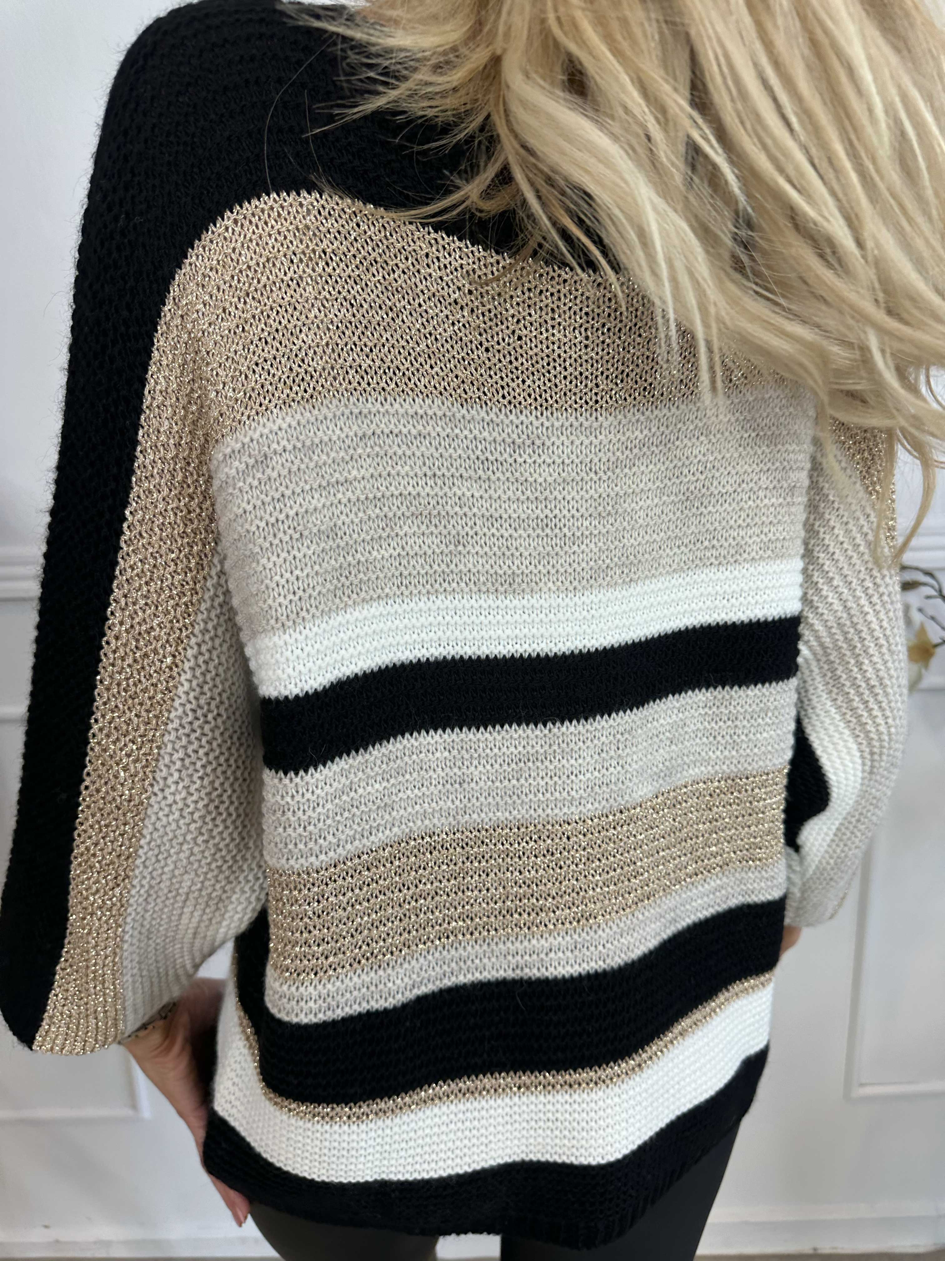 Nina - Stickad blus med ull- och guldränder